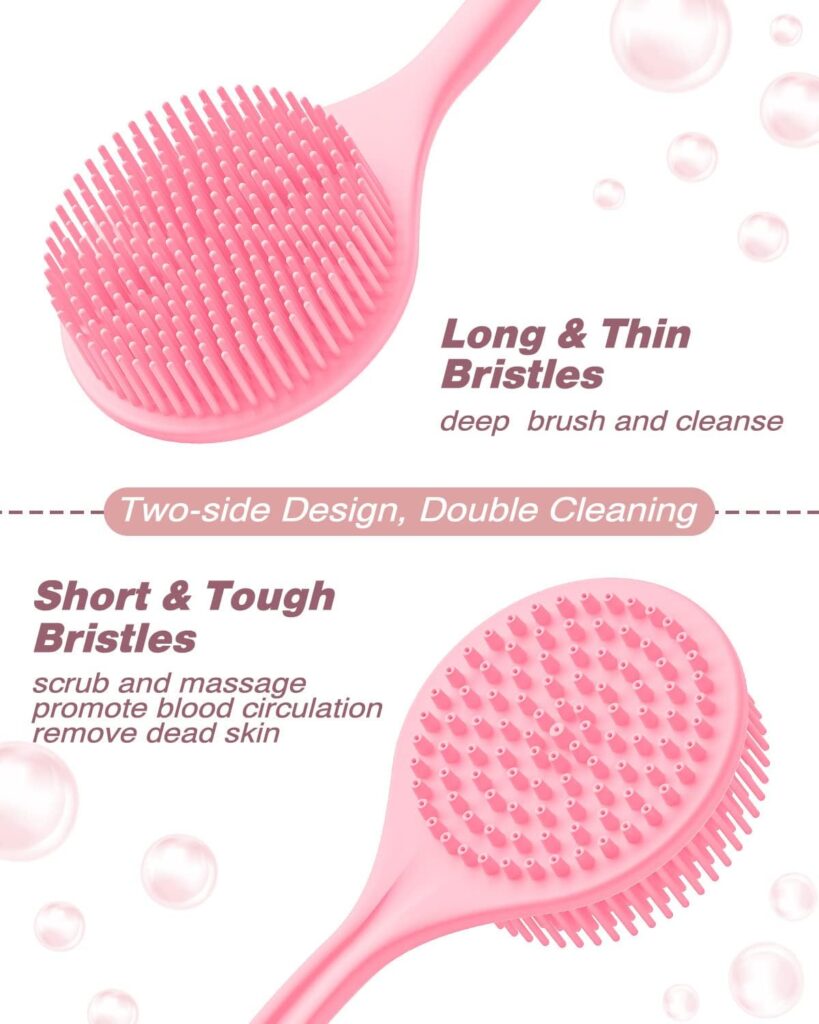 Manmihealth Silicone Back Scrubber(Thick Bristles) Soft Bath Glove Set, Super-Exfoliating Body Scrubber Super-Lathering Shower Brush Combination, with a Free Hook.(Black)