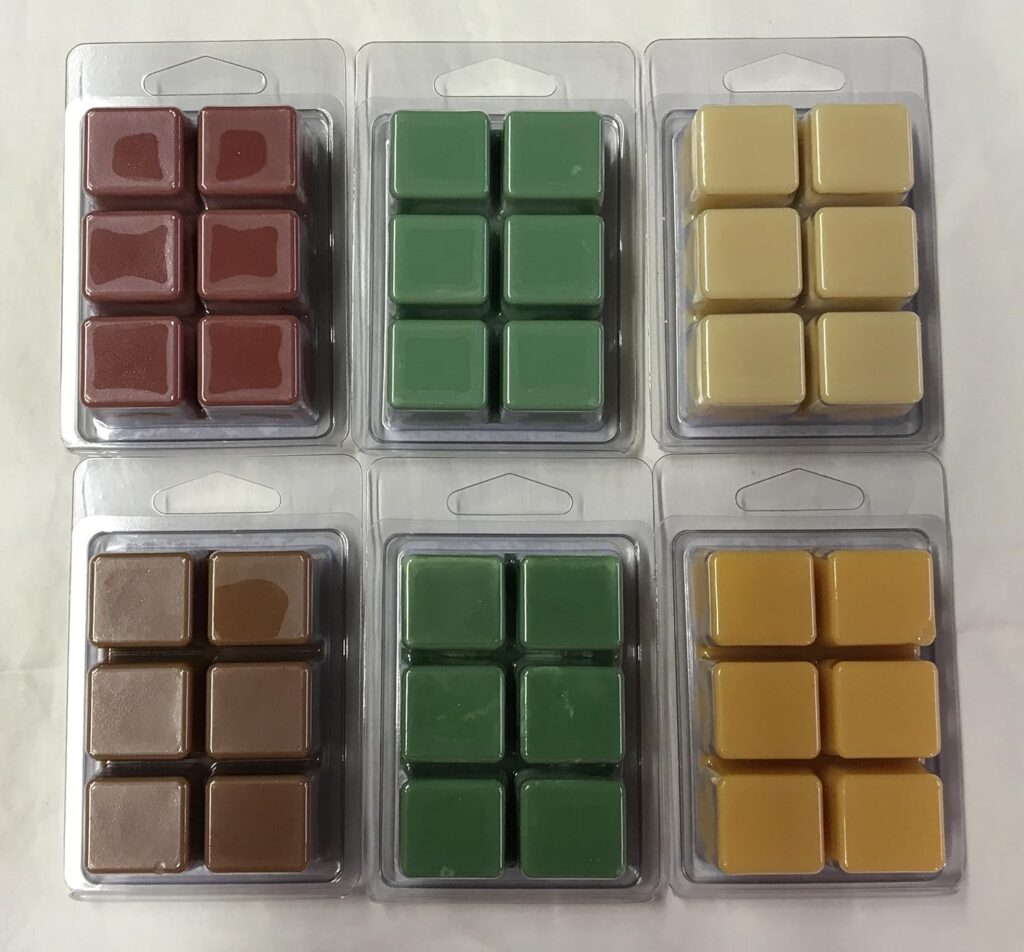 6 Pack Highly Scented Soy Blend Wickless Candle Wax Bar Melt Cubes - Frosty Pine, Spiced Cranberry, Cookies for Santa, Buttered Gingerbread, Holiday Blessings, and Christmas Spice