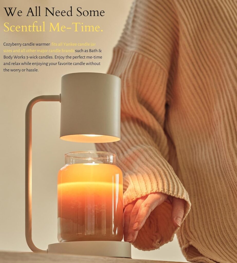 Cozyberry® Querencia Candle Warmer Lamp, Compatible with Yankee Candle Large Jar, Metal, 110-120V, Dimmable Candle Melter, Small Large Size Jar Candles (White)