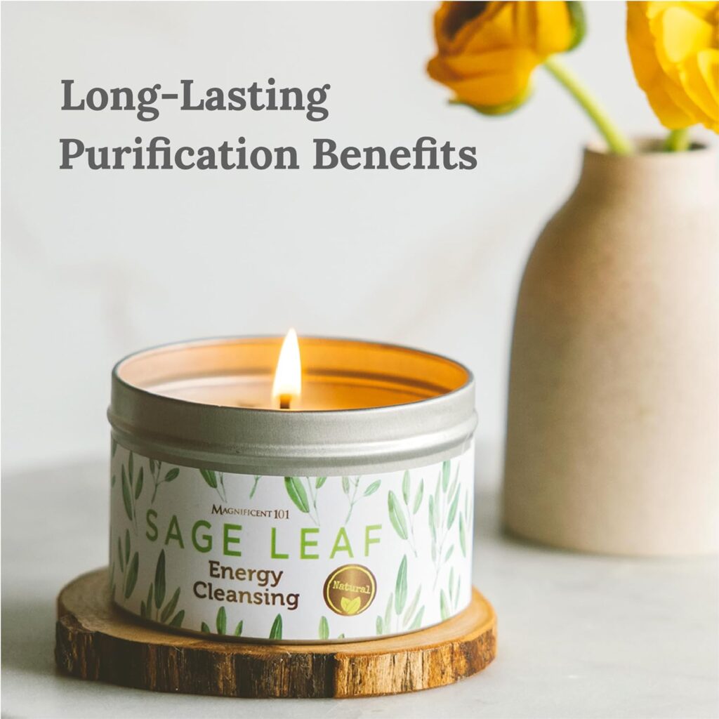 Magnificent 101 Long Lasting Pure White Sage Candle - 6 Oz - 35 Hour Burn Time | Organic, All Natural, Paraffin Free Candle to Cleanse Your Home Calm, Soothe, Relax and Restore The Body Mind