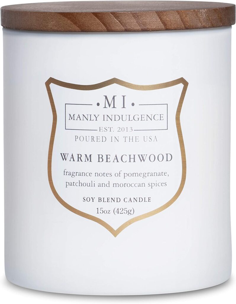 Manly Indulgence Black Sandalwood Scented Candle for Men 15 oz – Bergamot, Tobacco, Amber Musk - Wood Wick - Up to 60 Hours Burn - Soy Blend Wax, USA Poured – Signature Collection