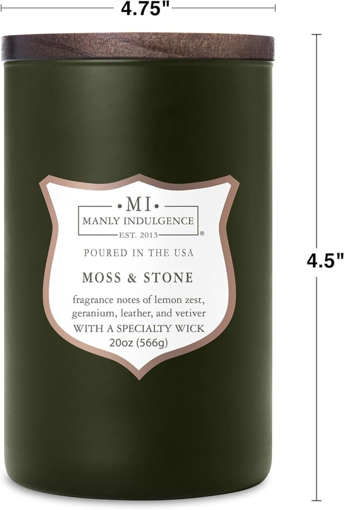 Manly Indulgence Black Sandalwood Scented Candle for Men 15 oz – Bergamot, Tobacco, Amber Musk - Wood Wick - Up to 60 Hours Burn - Soy Blend Wax, USA Poured – Signature Collection