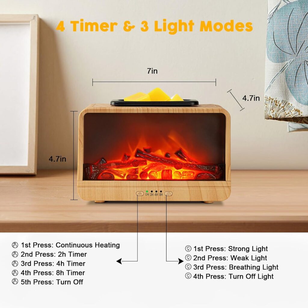 Wax Melt Warmer Electric Melter - Electric Dynamic Flame Fireplace Wax Burner, Wax Melter for Scented Wax Melts with 4 timer, Flame Light Fragrance Wax Cubes Warmer Gift Decor for Home Office Studio