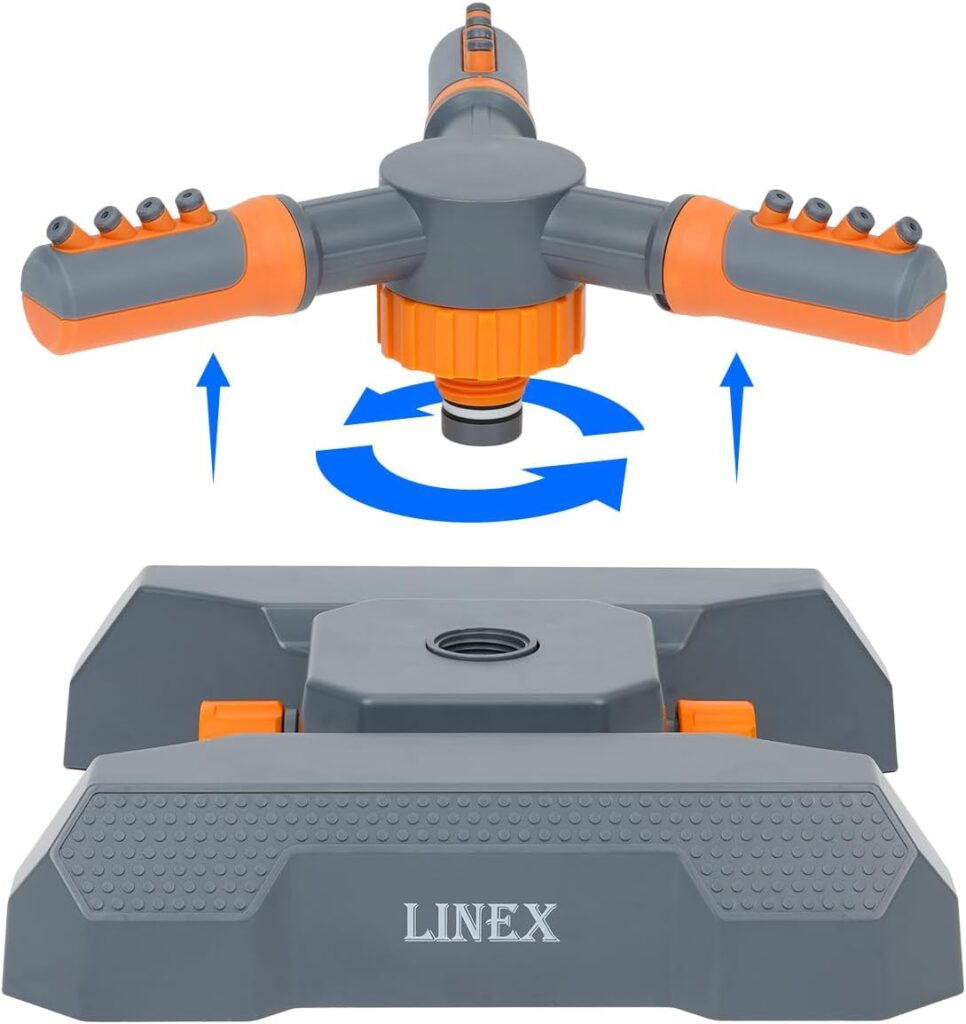 LINEX Sprinklers for Yard, 360 Degree Rotating Garden and Lawn Sprinkler for Large Area Coverage, Adjustable Spray for Outdoor