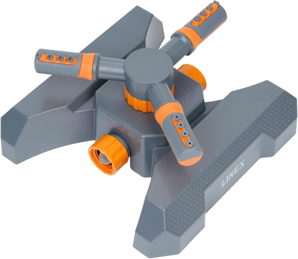 LINEX Sprinklers for Yard, 360 Degree Rotating Garden and Lawn Sprinkler for Large Area Coverage, Adjustable Spray for Outdoor