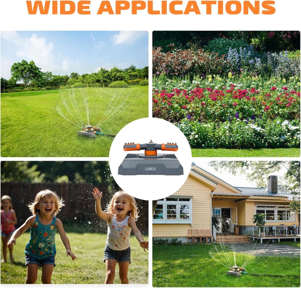 LINEX Sprinklers for Yard, 360 Degree Rotating Garden and Lawn Sprinkler for Large Area Coverage, Adjustable Spray for Outdoor