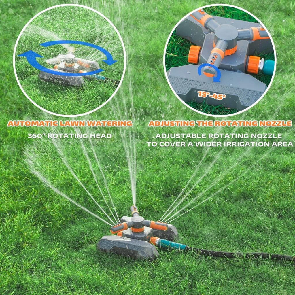 LINEX Sprinklers for Yard, 360 Degree Rotating Garden and Lawn Sprinkler for Large Area Coverage, Adjustable Spray for Outdoor