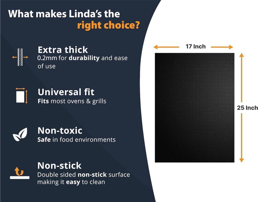 Oven Liners for Bottom of Oven - 2 Pack Large Heavy Duty Mats, 17”x25” Non-Stick Reusable Liner for Electric, Gas, Toaster Ovens, Grills - BPA PFOA Free Kitchen Accessory to Keep Oven Clean (Black)