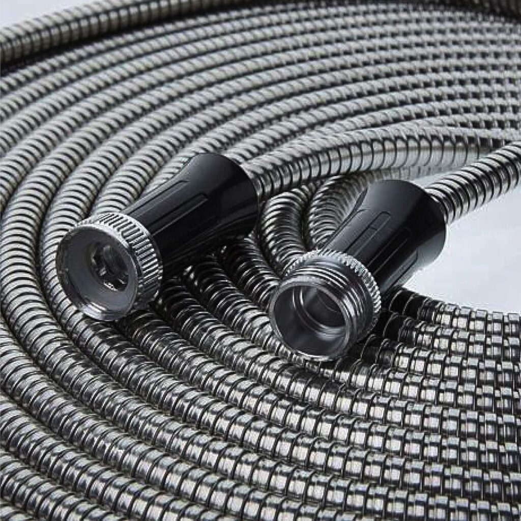 Bionic Steel 25 Ft Metal Garden Hose with Nozzle, 25Ft x 5/8 In. Premium 304 Stainless Steel Metal Water Hose, Flexible Non Kinking, Lightweight, Heavy Duty, for Yard, Outdoor